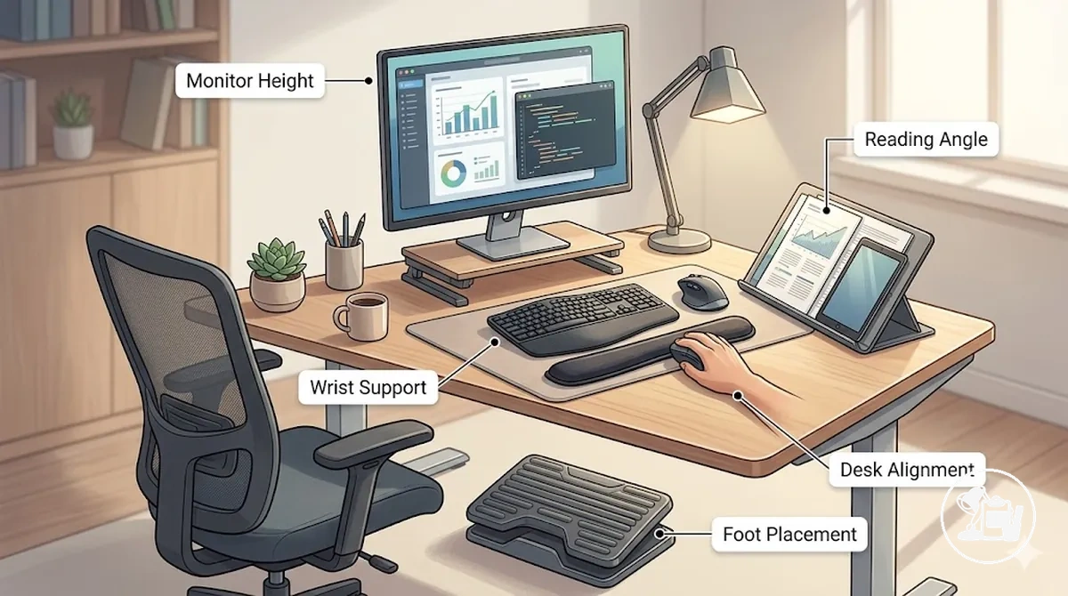 Schreibtischzubehör, das eine bequeme Positionierung beim Lernen unterstützt