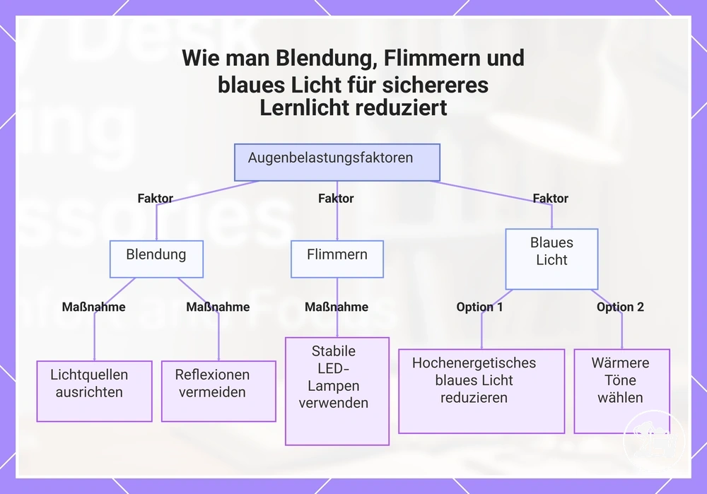 Reduzierung von Blendung, Flimmern und blauhaltigem Licht bei der Lernbeleuchtung
