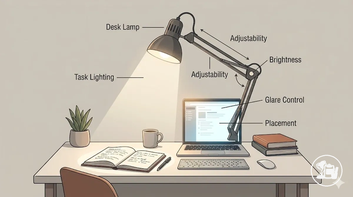 Study desk lighting essentials with an adjustable lamp positioned for reading and writing.