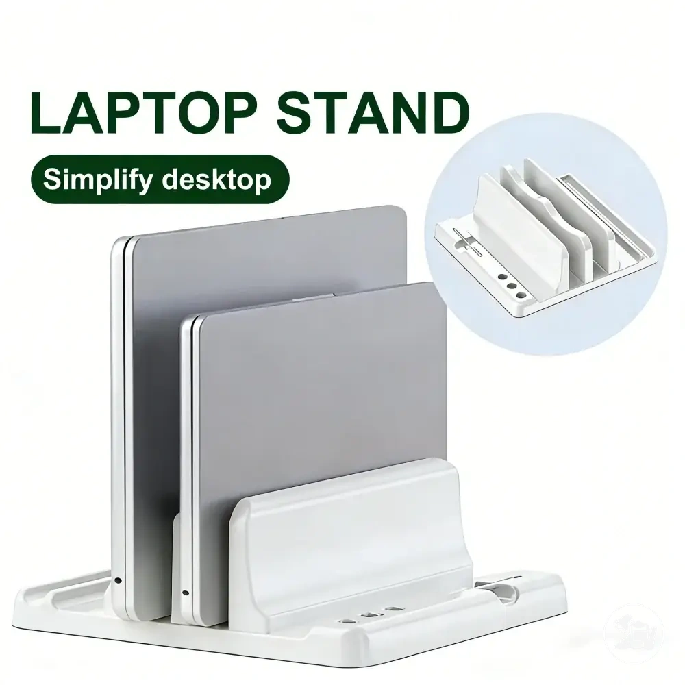 Support vertical réglable pour ordinateur portable afin de gagner de la place sur le bureau