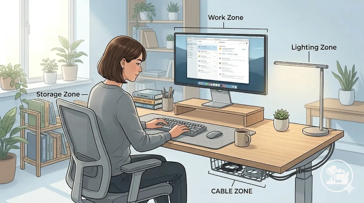 Zones de placement fonctionnel des accessoires de bureau