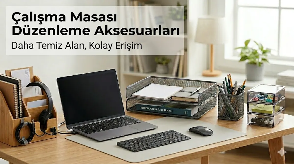 Dağınıklığı azaltmak ve çalışma malzemelerini erişilebilir tutmak için düzenlenmiş çalışma masası